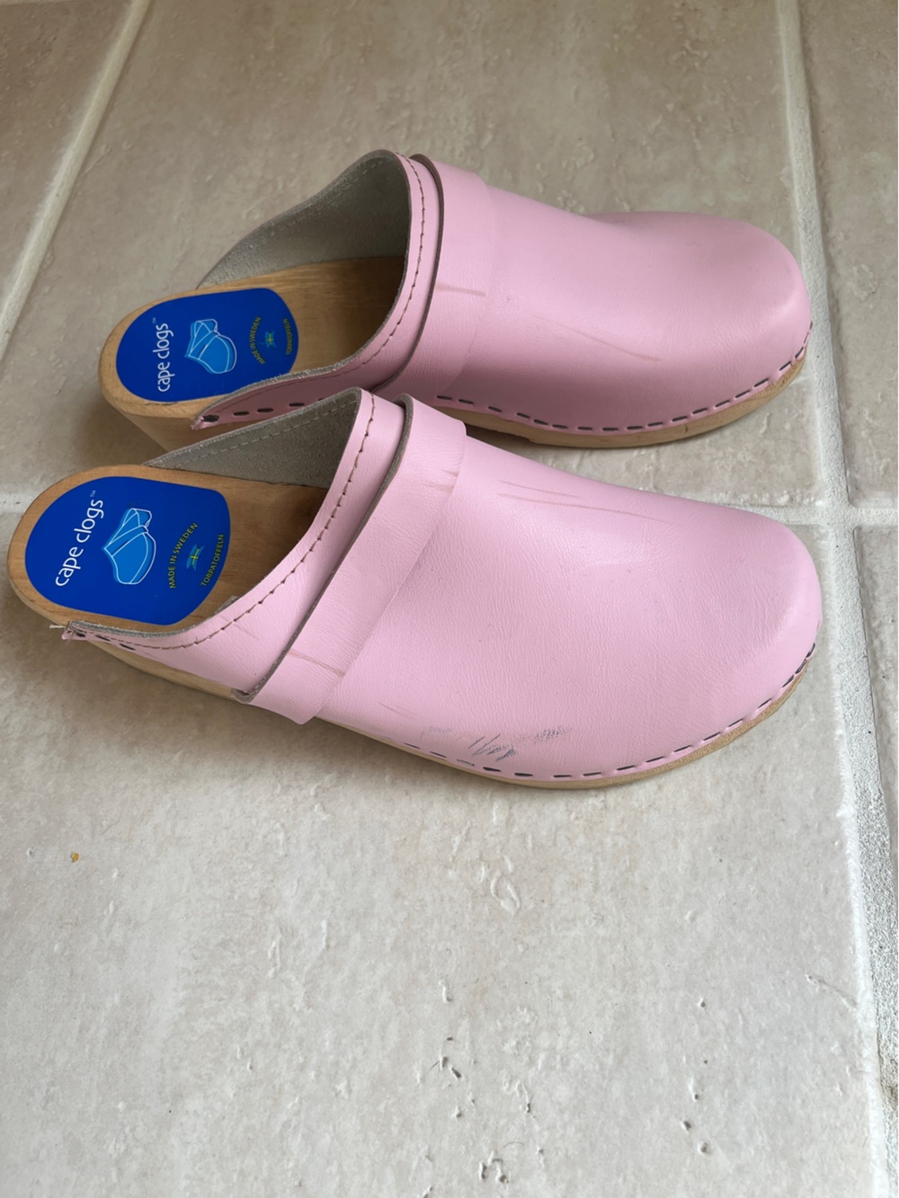 Cape Clogs Pink Leather Swedish Clogs, 7